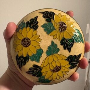 Enamel and Brass Sunflower Trinket Box